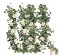 Xoeryoy 2 Pezzi Ghirlanda di eucalipto Artificiale, Ghirlanda di vegetazione di plastica da 71 Pollici con Fiori Bianchi per Decorazioni da Tavolo da Matrimonio per Feste a casa