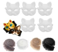 Xoeryoy 9pcs maschera per gatti e kit di tessuto fuzzy finto mesche per gli occhi in bianco maschere per gatti vuoti da dipingere, kit artigianato artistico di maschera per animali, maschere da cos