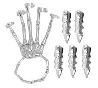 Xoeryoy Bracciale a Mano Scheletro con 5 Anelli per Dita Intere Gioielli Punk gotici con Giunti mobili in Lega placcata Gioielli di Halloween per Cosplay, Feste, Costumi, Argento