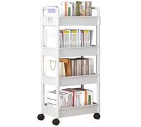 Xoeryoy Carrello per libri da 1 set 99x15x10 pollici Carrello per libri a 4 livelli con maniglia e ganci per per cucina Bagno Lavanderia Camera da letto Luoghi stretti Forniture