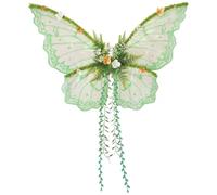Xoeryoy Costume da fata con di farfalla per donna - Design ispirato agli elfi da sogno con accenti di foglie di salice e fiori, verde