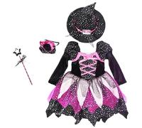 Xoeryoy Costume da stregone per bambini, costume da strega principessa per ragazze include abiti illuminati, bacchetta, cappello e borsa per la festa del cosplay di Halloween, 110 cm ·
