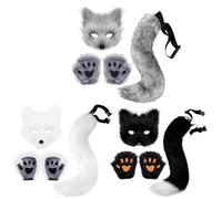 Xoeryoy Costume Fox Halloween Maschera Therian, coda e zampe pelose maschera peluche soffici guanti e code costumi cosplay per le donne che si vestono da festa grigio scuro