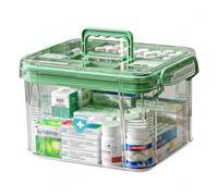 Xoeryoy Scatola per medicinali, Scatola per medicinali, Pronto Soccorso Verde Trasparente con Scomparti a Doppio Strato, Organizer per farmaci con Serratura per Uso Domestico