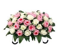 Xoeryoy Sella per Fiori con lapide, Fiori Artificiali con 34 Rose realistiche per la Decorazione della Tomba, Composizione Floreale commemorativa Regolabile e di Lunga Durata