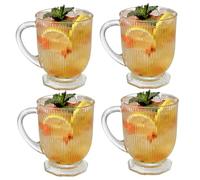 Xoeryoy Tazza da caffè in vetro da 4 pezzi con manico, bicchieri a righe trasparenti da 480 ml per bevande calde e fredde, latte, succo di frutta, latte - Vetro senza piombo;1