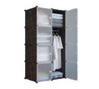 XOKOTAKI Armadio Componibile, Scaffalatura Modulare, Armadio Componibile Porta Abiti per Casa, Scaffale Portaoggetti per Cameretta, 8 Moduli, 1 Barra, 140x70 cm, Colore Nero