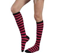 Xoktlde Calze da donna a righe al ginocchio per ragazze divertenti novità atletiche colorate calze a tubo calzino cosplay costumi a righe calze al ginocchio a righe, Rosa rossa e nera, Taglia unica