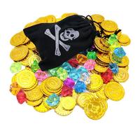 xolear 101 Pezzi Tesoro Pirati Set, con 50 Monete D'Oro E 50 Gemme Pirate, e 1 Sacchetti Del, Monete D'oro per Bambini, Giocattoli Tesoro per Bambini e Altre Occasioni di Feste di Pirati