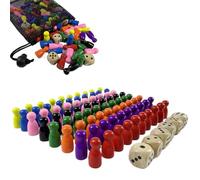 xolear 80 Pezzi Pedine Gioco Tavolo 25 x 12 mm, con 8 Colori Pedine di Legno e 6 Pezzi Dadi, con Borsa con Coulisse, Adatto per Famiglie e Feste Giochi da Tavolo, Giochi di Puzzle