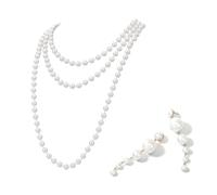 xolear Collana Orecchini di Perle Set per Le Donne, Elegante e Raffinato Lega Set di Gioielli di Perle, Multistrato Festa Nuziale Collana e Orecchini per Lei Donna Moglie Mamma, Bianco