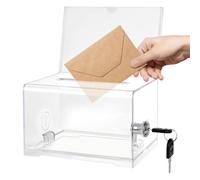 xolear Scatola per Donazioni in Acrilico, Cassetta per Donazioni con Serratura, Scatola per Votazione con Supporto per Cartelli, Trasparente per lotteria per Voti, Concorsi, Commenti(16x12x10cm)