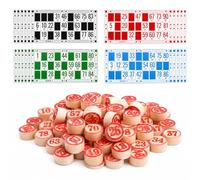 xolear Set di 138 pezzi in legno con numeri di scacchi, 90 bingochips 48 carte da bingo Tombola, gioco portatile, set da bingo per giochi da tavolo per famiglie, riunioni, giochi logici