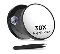 xolear Specchio Ingranditore 30X con Ventose e Pinzette, Specchio da Trucco da Bagno di alta Qualità 8.8 CM, per Trucco Precisa Sopracciglia Pinzare Eliminare Punti Neri Ideale per Casa e Viaggio