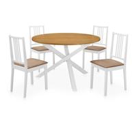 Xolmizyn Set da pranzo da 5 pezzi, tavolo in legno e 4 sedie, bianco | legno massiccio di gomma, con morbida imbottitura, design elegante per gli spazi abitativi
