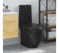 Xolmizyn WC da terra in ceramica, nero, rotondo, scarico verticale | Con sedile soft-close, con doppio risciacquo a risparmio idrico, design moderno