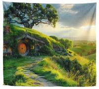 Xolytar Hobbit House Greenery Arazzo da parete per camera da letto, rustico, foresta, cottage, decorazione vintage Hobbiton, decorazione da appendere alla parete, regalo per gli amanti della natura