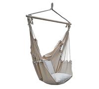 XONE Amaca a Poltrona con 2 Cuscini con Supporto di Legno, Dimensioni Superficie 100x130 | Sedia sospesa da Giardino, Traversa in Legno | Poltrona da Appendere in Cotone e Poliestere, Portata 120kg