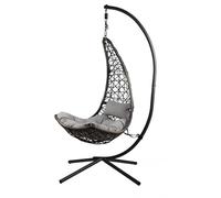 XONE dondolo sospeso a uovo da giardino, con cuscino colore girigio (POLTRONA A CONCHIGLIA)