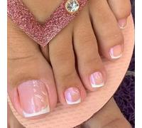 Xonojun 24 unghie finte piedi francesi rosa bianco corto quadrato naturale kit pedicure unghie finte piedi estivi, press-on chiodo piedi per sandali spiaggia piscina matrimonio donna