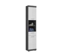 xonox.home - Armadio alto Scout 37 x 191 x 31 cm nella parte anteriore, bianco lucido, corpo argento fumo, armadietto da bagno, moderno, spazioso e funzionale