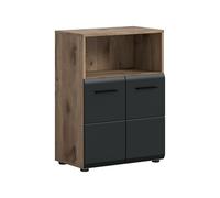 xonox.home - Armadio largo Ice 60 x 80 x 30 cm in corpo Nox Oak e parte anteriore nero opaco - Elegante armadio da bagno effetto legno - ampio spazio