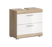 xonox.home Bad Lambada X06F1707 - Mobiletto da bagno in bianco lucido e rovere Sonoma chiaro, ca. 60 x 56 x 34 cm