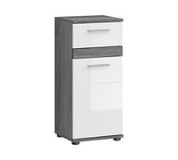 xonox.home Blake - Armadietto da bagno, sottile, sottile, nella parte anteriore, colore bianco lucido, struttura color argento fumo, dimensioni: ca. 35 x 79 x 31 cm