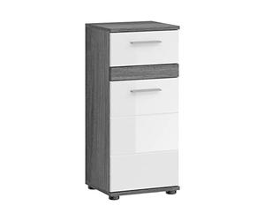 xonox.home Blake - Armadietto da bagno, sottile, sottile, nella parte anteriore, colore bianco lucido, struttura color argento fumo, dimensioni: ca. 35 x 79 x 31 cm