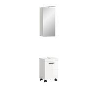 xonox.home - Combinazione bagno con illuminazione Nova 40 x 191 x 30 cm in bianco lucido - Set da 2 pezzi con mobiletto a rullo e specchio illuminato - Design moderno per una perfetta luce in bagno