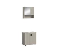 xonox.home - Combinazione bagno Mone 60 x 180 x 30 cm in cashmere - Set da 2 pezzi composto da mobiletto per lavabo e armadietto a specchio - soluzione ideale per piccoli bagni, moderna e facile da
