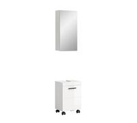 xonox.home - Combinazione da bagno Nova 40 x 191 x 30 cm in bianco lucido - Set da 2 pezzi con mobiletto per lavabo su ruote e armadietto a specchio - Soluzione compatta, moderna e ideale per piccoli