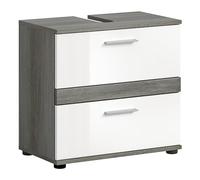 xonox.home Lavabo da bagno Blake, mobiletto da bagno, mobiletto sottolavabo, mobiletto in frontale, bianco lucido, corpo argento fumo, dimensioni ca. 60 x 57 x 34 cm con 2 cassetti