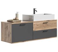 xonox.home Mobile da bagno Mason, mobiletto da appendere in basalto sul davanti, colore grigio, struttura Nox Oak Nb, ca. 136 x 47 x 48 cm, con lavabo