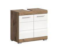 xonox.home Mobile da bagno Wave, mobiletto da bagno, mobiletto sottolavabo, mobiletto in bianco lucido, con rivestimento profondo e Nox Oak Nb, ca. 37 x 191 x 31 cm