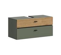 xonox.home Mobile lavabo Aqua 75 x 35 x 35 cm in Sage Green & Evoke Oak - 2 cassetti e apertura a sifone - Mobile ampio - look esclusivo, confortevole e moderno