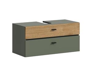 xonox.home Mobile lavabo Aqua 75 x 35 x 35 cm in Sage Green & Evoke Oak - 2 cassetti e apertura a sifone - Mobile ampio - look esclusivo, confortevole e moderno