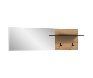 xonox.home - Pannello appendiabiti con specchio Canu 150 x 40 x 22 cm in grigio artisano e basalto - Armadio compatto con ripiano e 2 ganci - Montaggio a parete salvaspazio per giacche e accessori nel