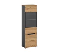 xonox.home - Vetrina Canu 36 x 125 x 33 cm in corpo basalto grigio Nb. e Front Artisan Nb. - Vetrina decorativa in vetro, armadietto portaoggetti in vetro, moderno e salvaspazio