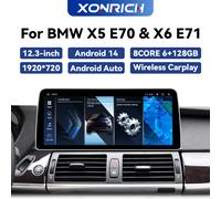 XONRICH Wireless CarPlay 1920*720P 12.3 pollici Android 14 lettore multimediale per auto per BMW X5 E70 X6 E71 CCC CIC 8core DSP 4G Wifi GPS 8 Core-6G 128G CCC