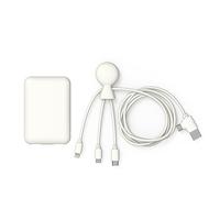 Xoopar Batteria Esterna 5000mAh in Plastica Riciclata - Cavo Multi USB 4 in 1: USB C, USB, Lightning e Micro USB e Batteria Esterna a Carica Rapida Per Smartphone - Mr Bio Pack Lungo Bianco