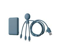 Xoopar Batteria Esterna in Plastica Riciclata - Cavo multi USB 4 in 1: USB C, USB, Lightning e Micro USB e Batteria Esterna 5000mAh a Carica Rapida - Mr Bio Pack Lungo 1m Blu