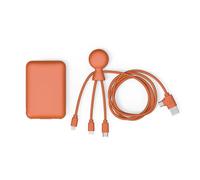 Xoopar Batteria Esterna in Plastica Riciclata - Cavo USB Multiplo 4 in 1: USB C, USB, Lightning e Micro USB e Batteria Esterna 5000mAh a Carica Rapida - Mr Bio Pack Lungo 1m Arancione