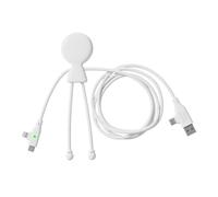 Xoopar Cavo Multi USB 3 in 1 - Cavo di Ricarica Rapida Lungo 1,20 m - Potenza 60W - Porte USB, USB-C e Lightning - Compatibile con Tutti Gli Smartphone Mr Bio Long Fast Bianco