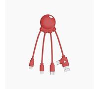 Xoopar Cavo multi USB 4 in 1 a forma di polpo caricatore universale in plastica riciclata dagli oceani porta USB/C Lightning Micro USB compatibile tutti gli smartphone Octopus OBP Rosso