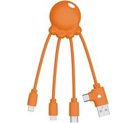 Xoopar Cavo multi USB 4 in 1 a forma di polpo caricatore universale in plastica riciclata dagli oceani porta USB/C Lightning Micro USB compatibile tutti gli smartphone Octopus OBP Arancione