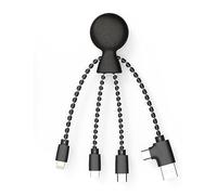 Xoopar - Cavo Octopus Multi 4 in 1 - Caricatore Universale In Plastica Riciclata - USB, USB-C, Lightning, Micro USB - Compatibile Con Tutti Gli Smartphone - Mr Bio Nero