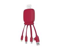 Xoopar Cavo USB Multi Connettore - Caricatore Universale Hub USB 4 in 1 USB-C,USB,Lightning,Micro USB e Batteria Esterna da 3000 mAH in Plastica Riciclata - Gamma Rosso