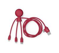 Xoopar - Mr Bio 1 m Cavo Multi USB 4 in 1 a forma di polpo rosso - Caricabatterie universale in plastica riciclata - Presa USB universale USB-C, Ligthning, Micro USB, USB per smartphone