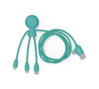 Xoopar - Mr Bio 1 m Cavo Multi USB 4 in 1 a forma di polpo menta - Caricabatterie universale in plastica riciclata - Presa USB universale USB-C, Ligthning, Micro USB, USB per smartphone